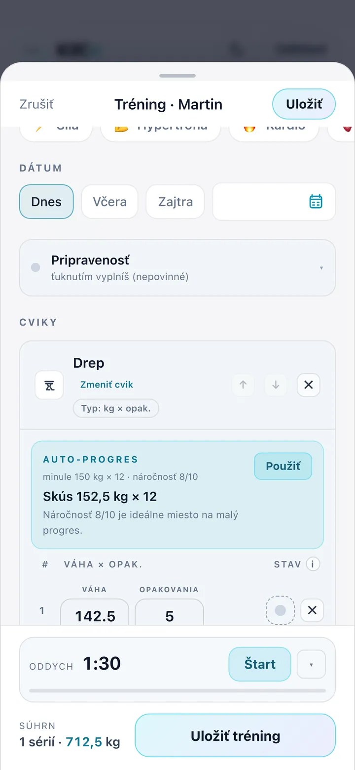Pridávanie tréningu v KilCo